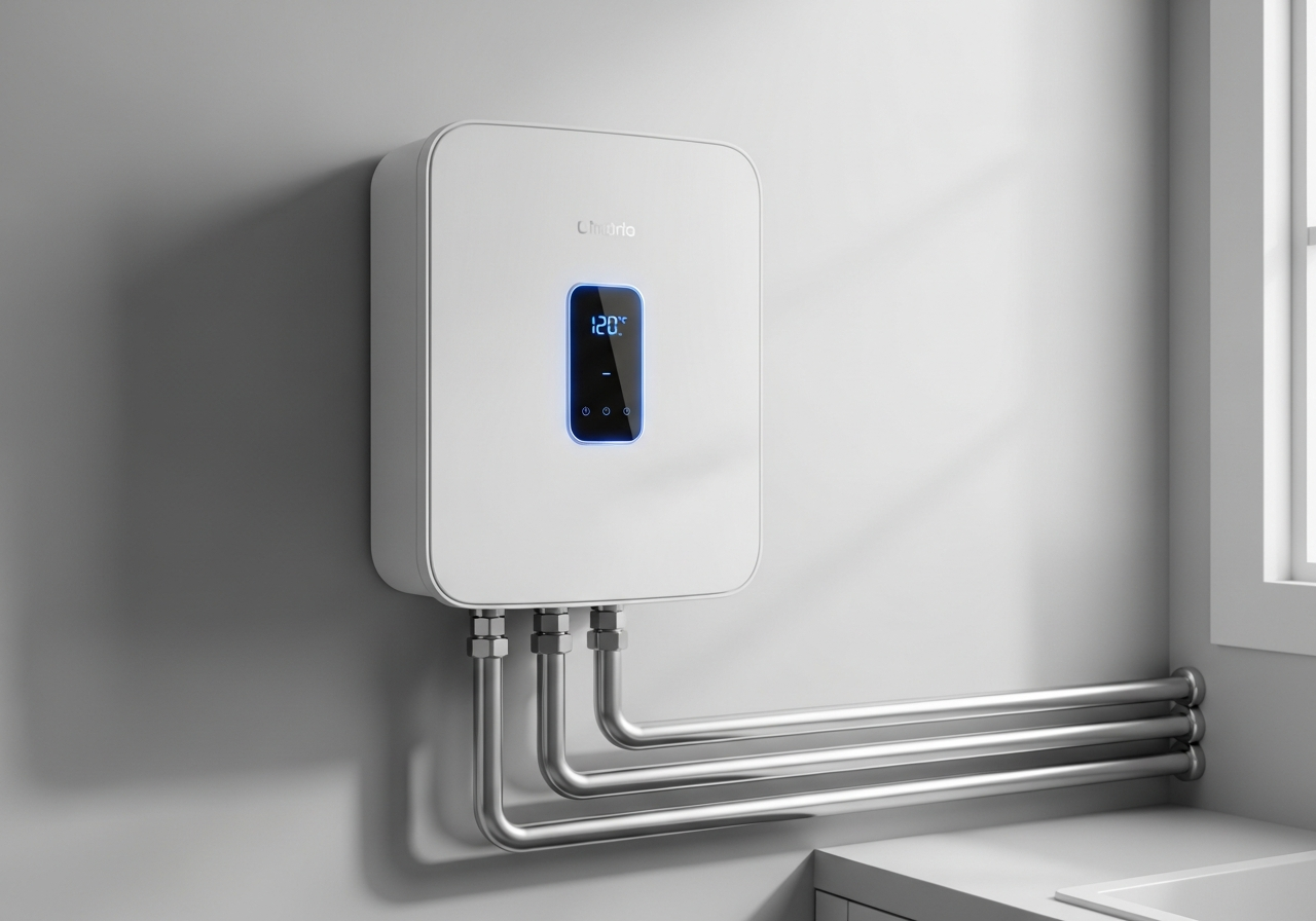 Modern tankless water heater installed in Arizona home