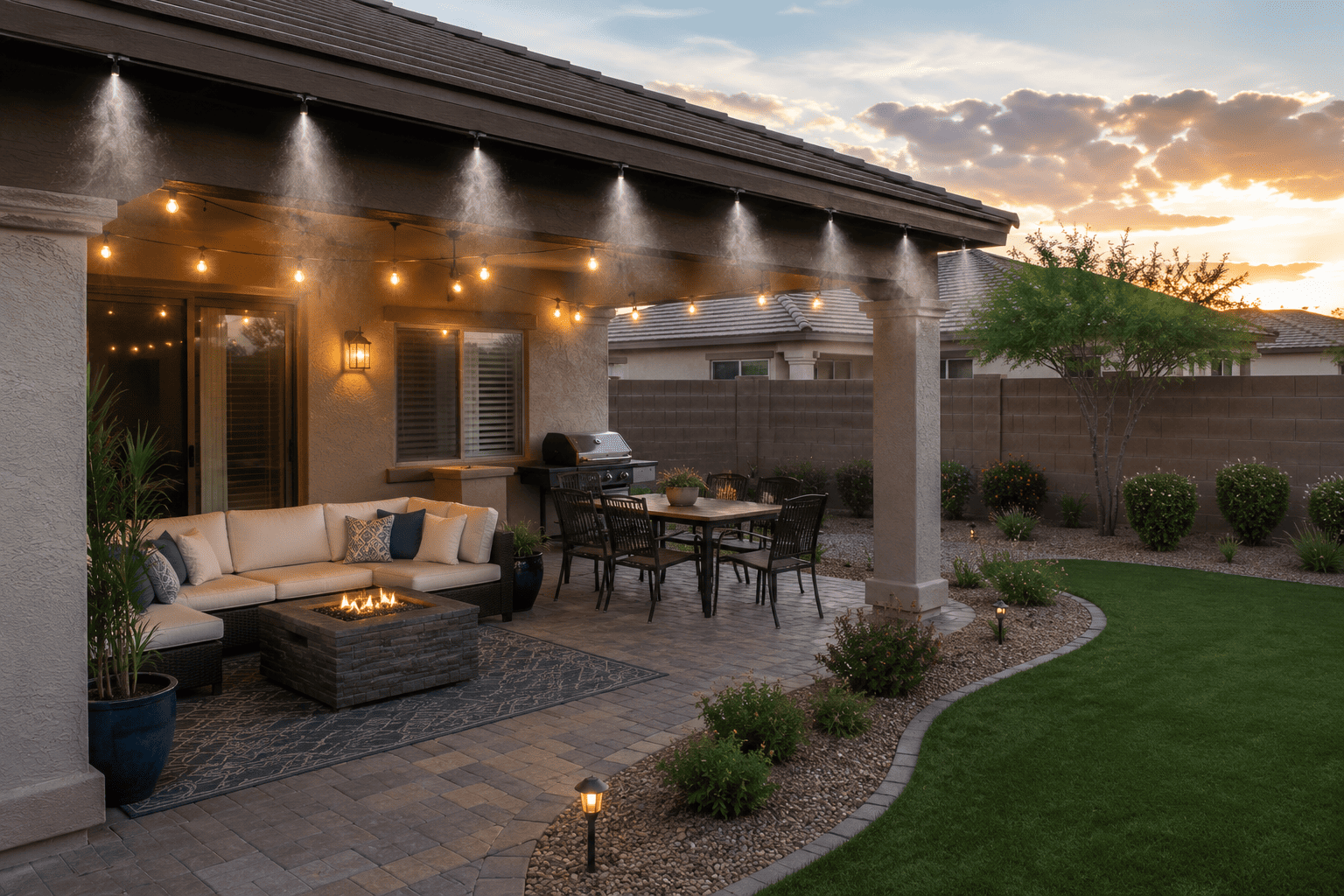 Custom patio misting system for an outdoor living space
