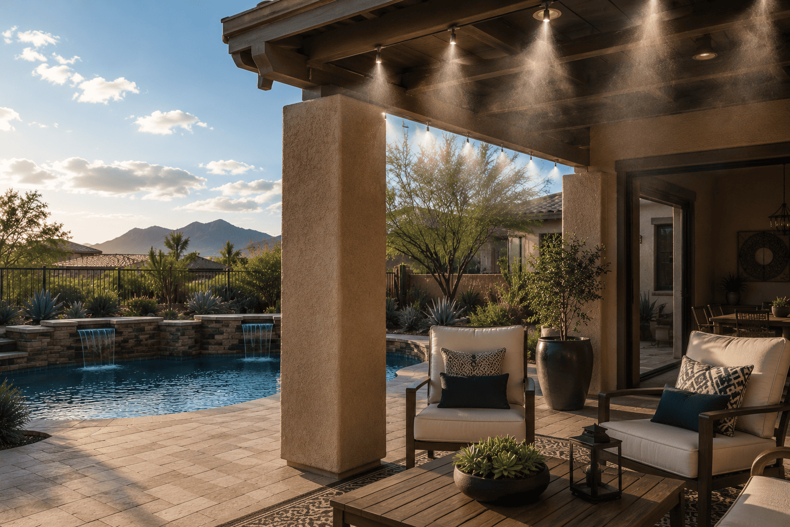Outdoor patio misting installation