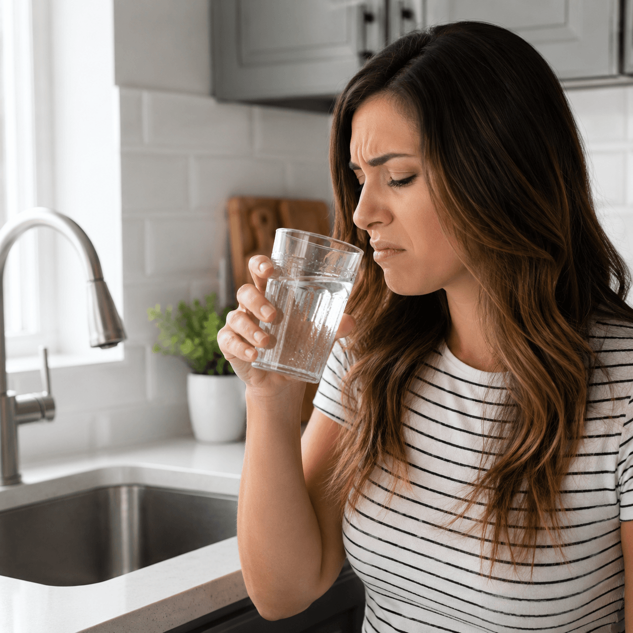 Person concerned about tap water taste